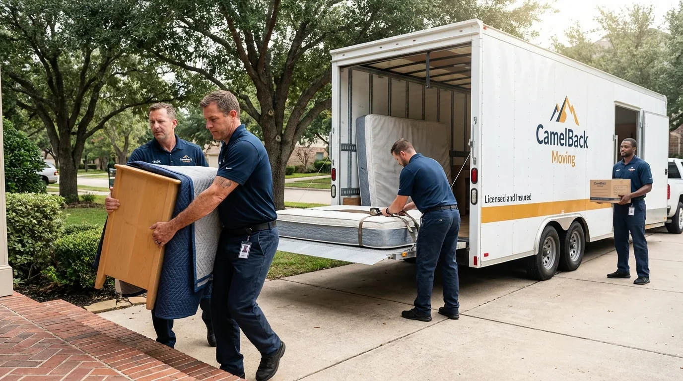 Crew loading residential truck for cross-state move from Sherburn, MN