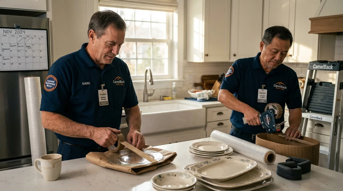 Professional crew packing kitchen dishware in Sherburn, MN